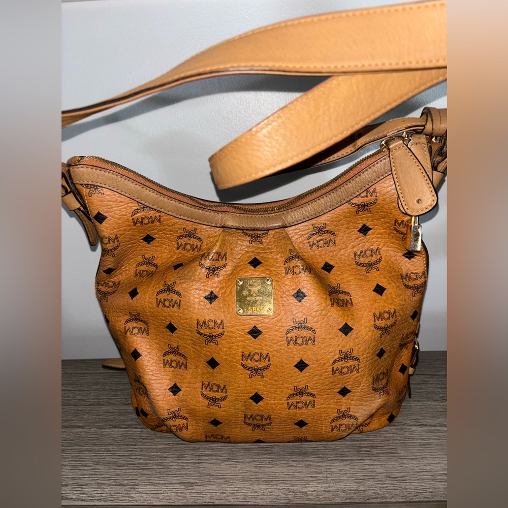 MCM Cognac Monogram Shoulder Bag